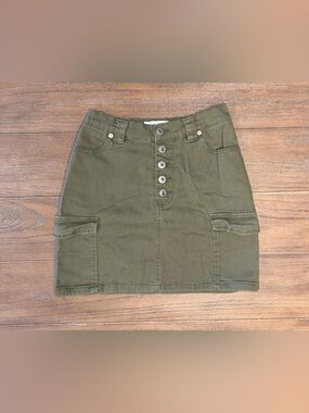Love Tree Olive Green Button-Front Cargo Mini Skirt #8